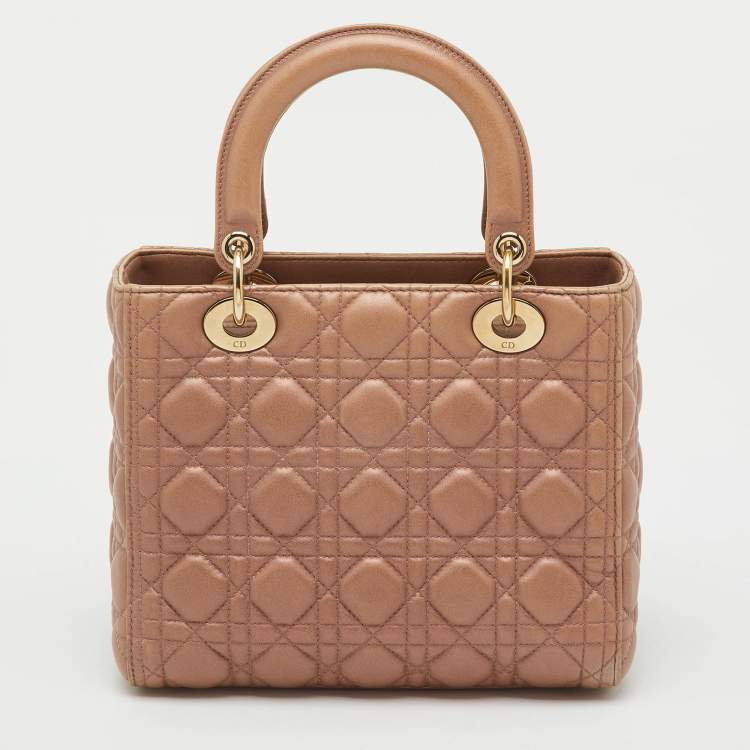 Pre Owned Dior Beige Cannage Leather Medium Lady Dior Tote