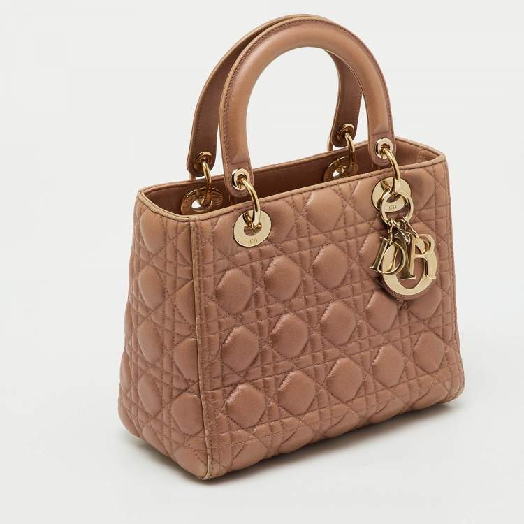 Pre Owned Dior Beige Cannage Leather Medium Lady Dior Tote