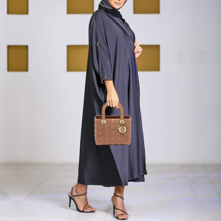 Pre Owned Dior Beige Cannage Leather Medium Lady Dior Tote