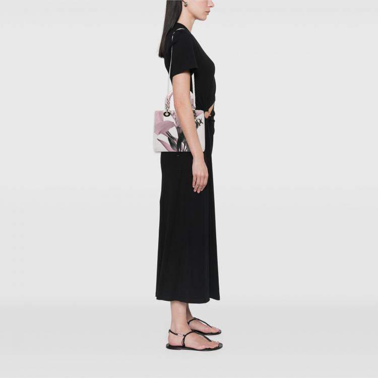 Pre Owned Dior Lady Dior Medium Multicolor Floral Print Deerskin Leather Top Handle Bag