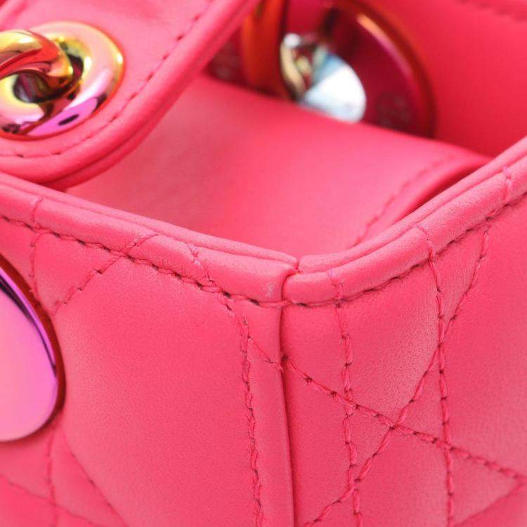 Pre Owned Christian Dior Dior Lady Small Cannage Handbag  Leather  Pink
