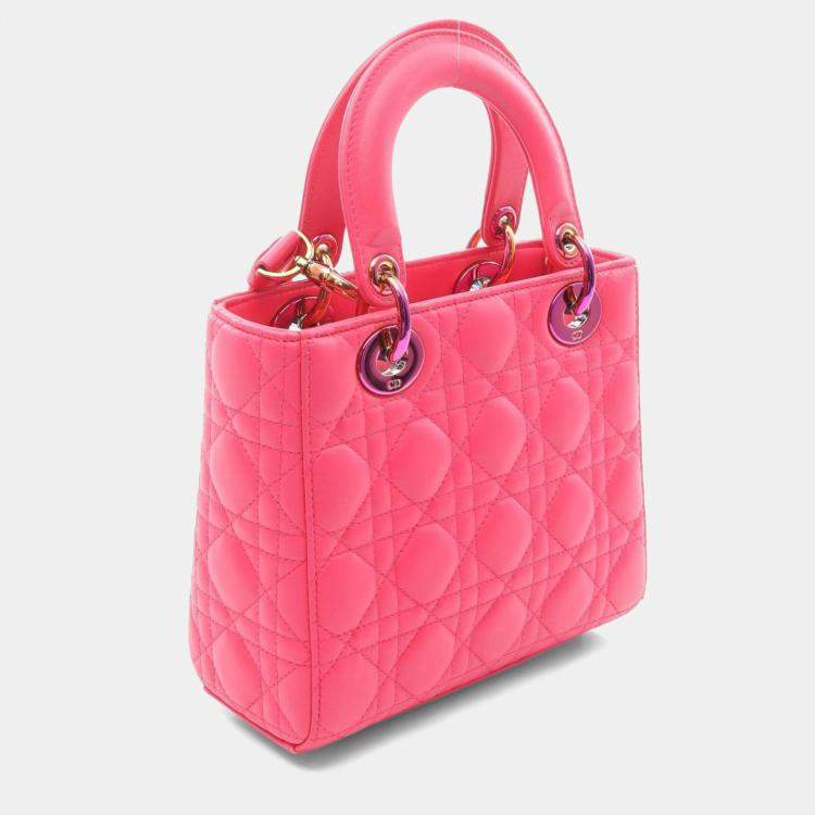 Pre Owned Christian Dior Dior Lady Small Cannage Handbag  Leather  Pink