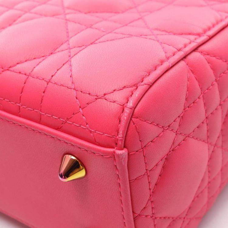 Pre Owned Christian Dior Dior Lady Small Cannage Handbag  Leather  Pink