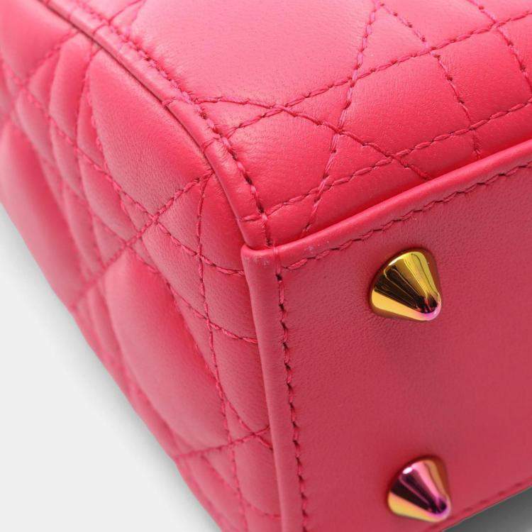 Pre Owned Christian Dior Dior Lady Small Cannage Handbag  Leather  Pink