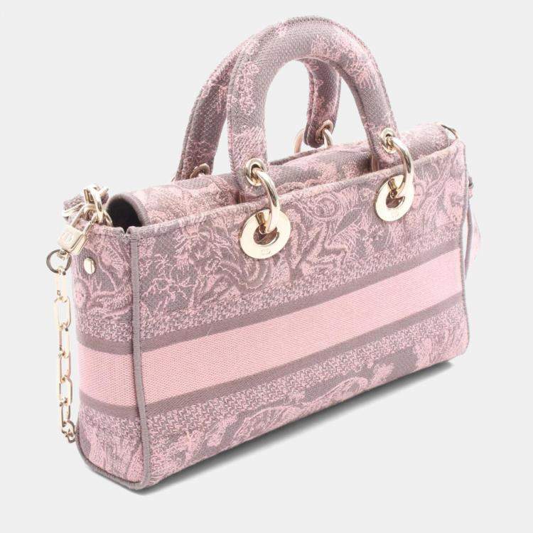 Pre Owned Christian Dior Dior Lady D-Joy Medium Gray/Pink Canvas Handbag     