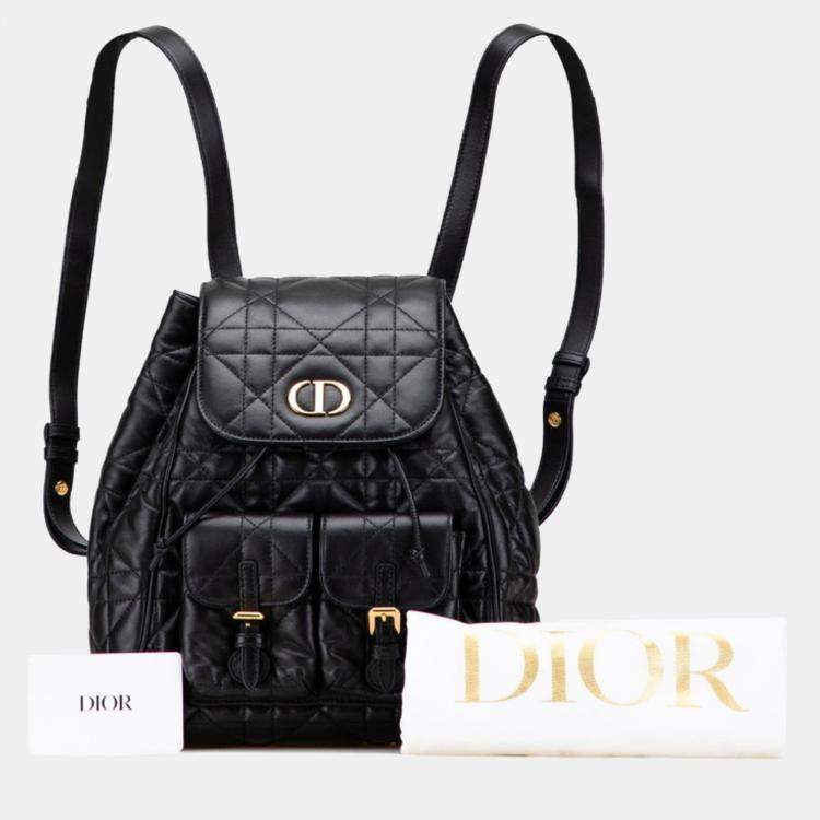 Pre Owned Christian Dior Dior Macrocannage Caro Medium Backpack In Black Leather