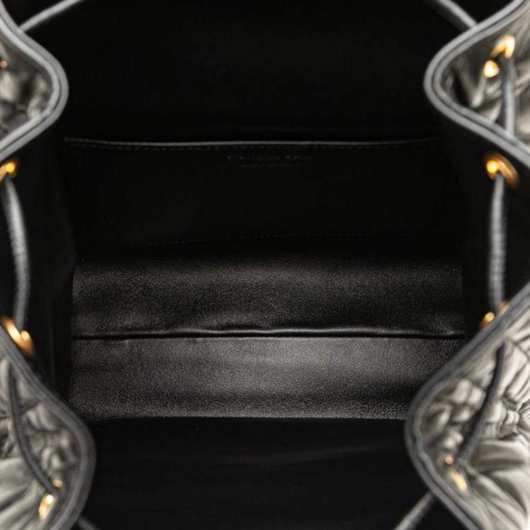 Pre Owned Christian Dior Dior Macrocannage Caro Medium Backpack In Black Leather