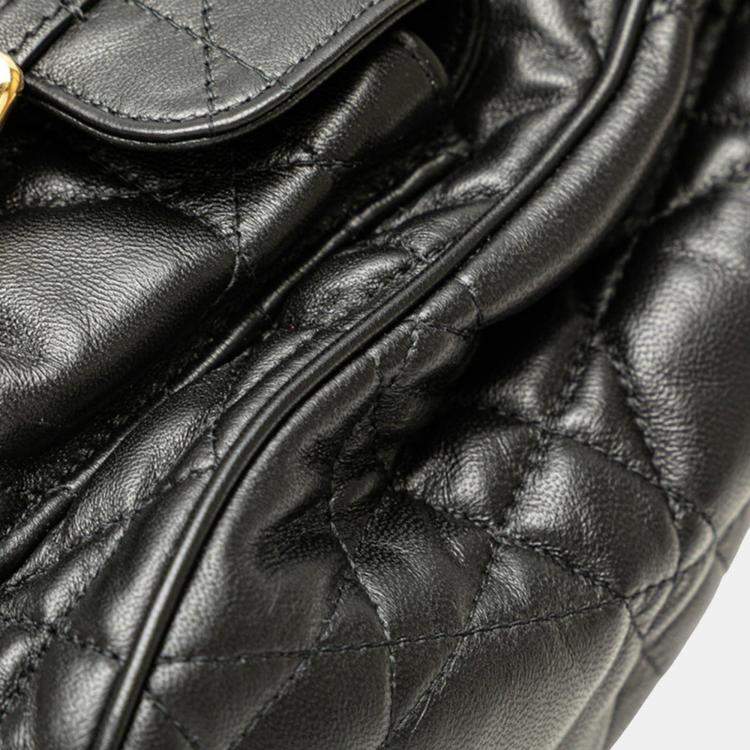 Pre Owned Christian Dior Dior Macrocannage Caro Medium Backpack In Black Leather