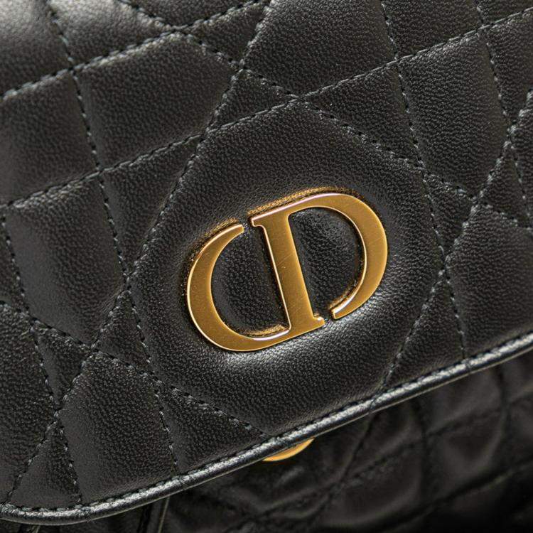 Pre Owned Christian Dior Dior Macrocannage Caro Medium Backpack In Black Leather