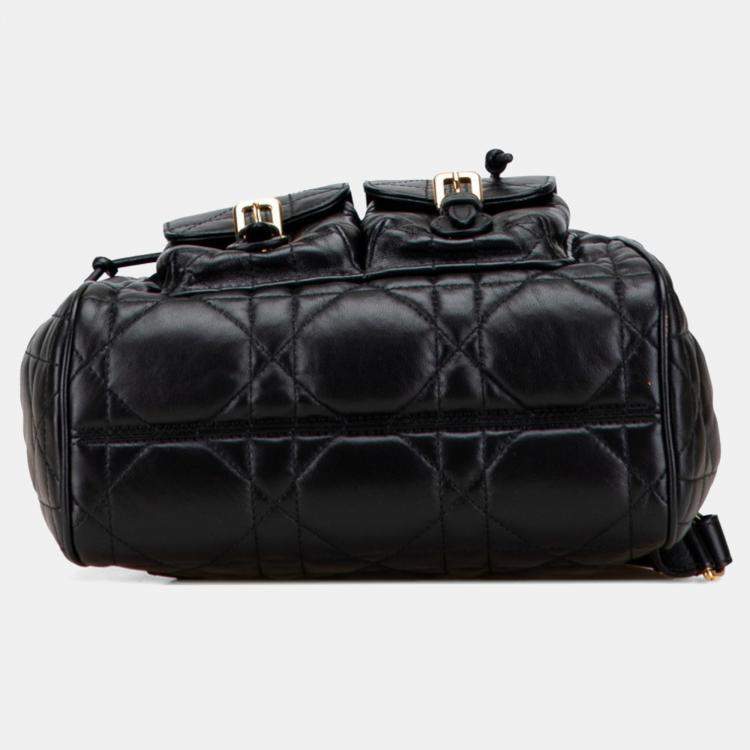 Pre Owned Christian Dior Dior Macrocannage Caro Medium Backpack In Black Leather