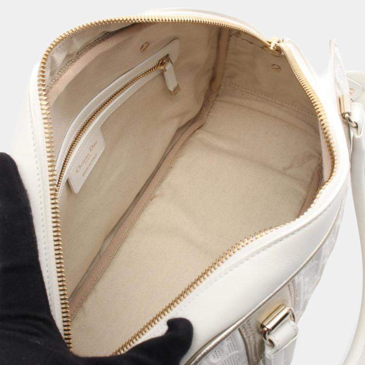 Pre Owned Christian Dior Dior Vibe Bowling Bag  Leather  White/Gold