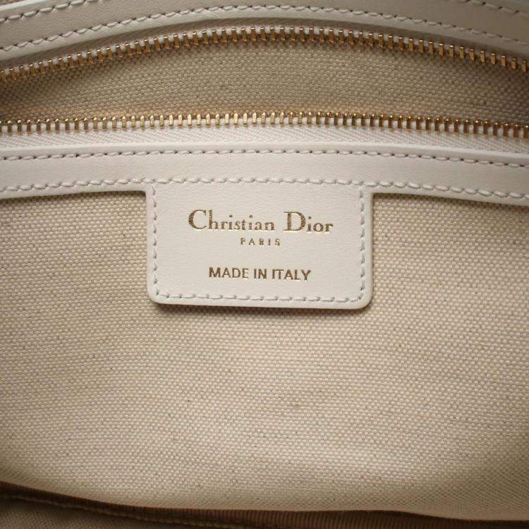 Pre Owned Christian Dior Dior Vibe Bowling Bag  Leather  White/Gold