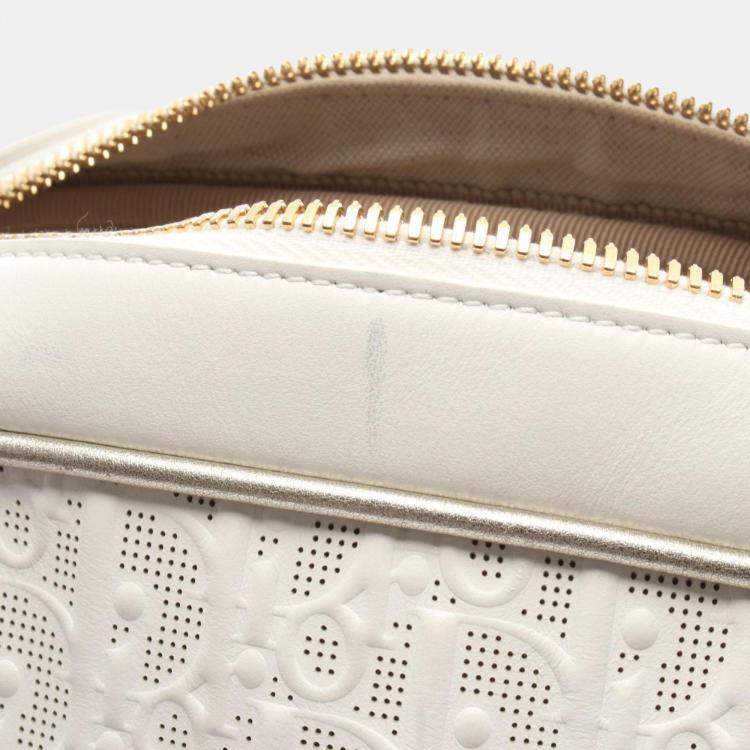Pre Owned Christian Dior Dior Vibe Bowling Bag  Leather  White/Gold