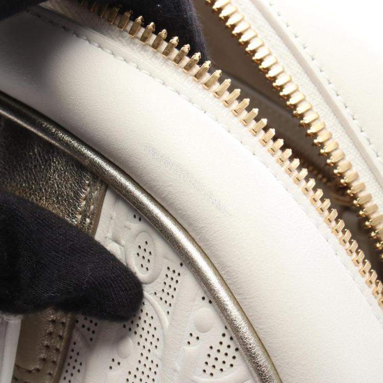 Pre Owned Christian Dior Dior Vibe Bowling Bag  Leather  White/Gold