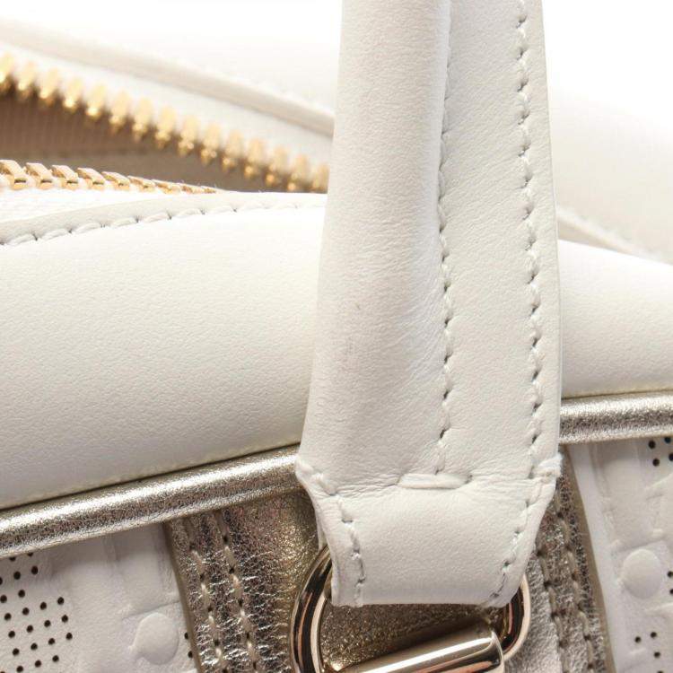 Pre Owned Christian Dior Dior Vibe Bowling Bag  Leather  White/Gold