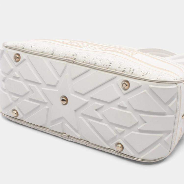 Pre Owned Christian Dior Dior Vibe Bowling Bag  Leather  White/Gold