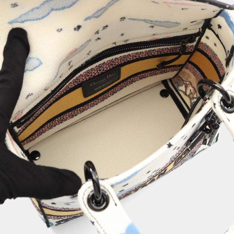 Pre Owned Christian Dior Dior Lady D-Lite Medium Handbag  Canvas  White  Multicolor