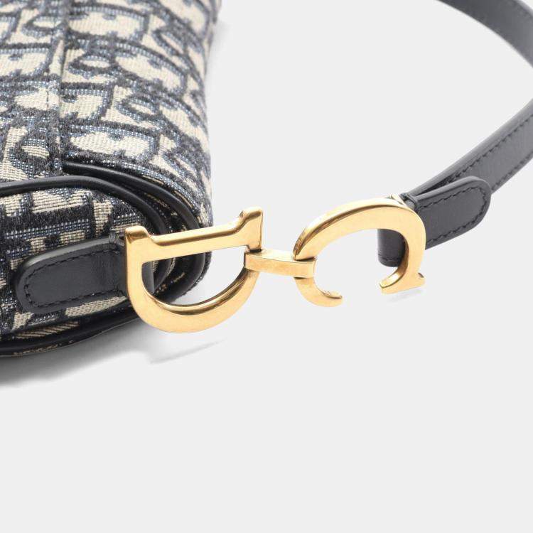 Pre Owned Christian Dior Dior Saddle Oblique Handbag  Canvas And Leather  Beige Navy