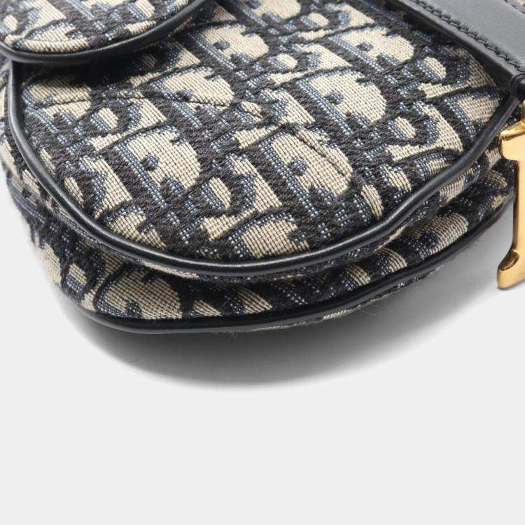 Pre Owned Christian Dior Dior Saddle Oblique Handbag  Canvas And Leather  Beige Navy