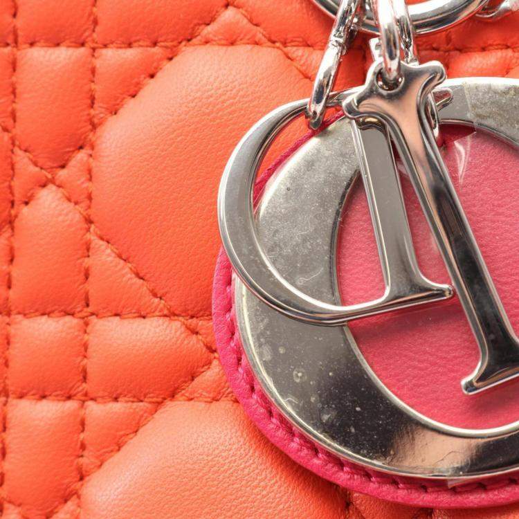 Pre Owned Christian Dior Dior Lady Dior Lady Handbag  Leather  Orange/Pink