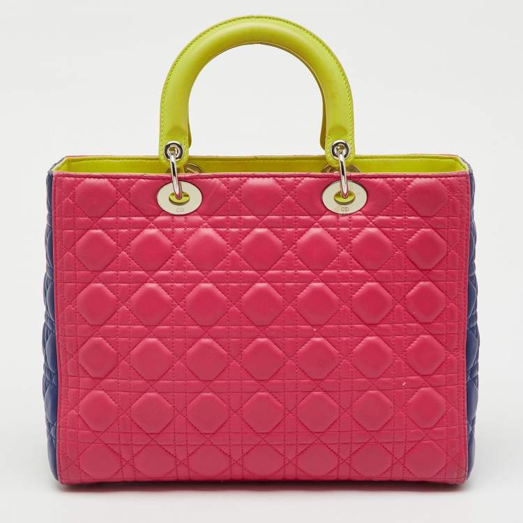 Pre Owned حقيبة يد توتس ديور ليدي ديور جلد كاناج متعدد الألوان كبيرة