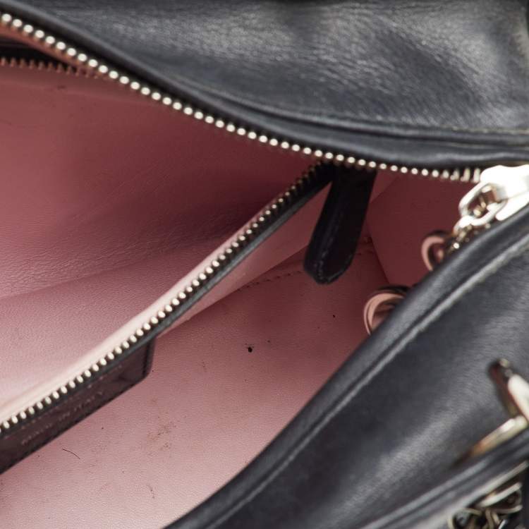 Pre Owned Dior Black Leather Flower Embroidered Medium Lady Dior Tote