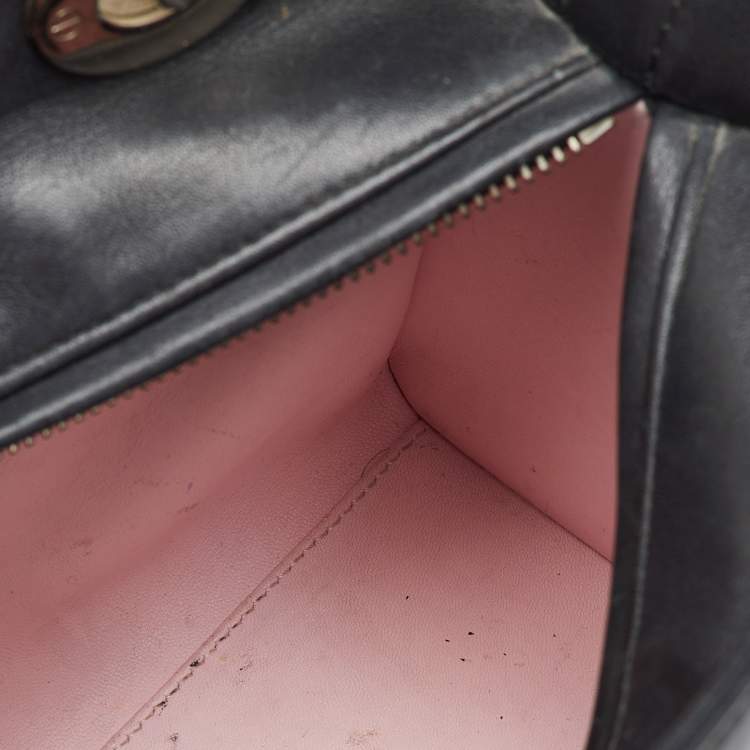 Pre Owned Dior Black Leather Flower Embroidered Medium Lady Dior Tote