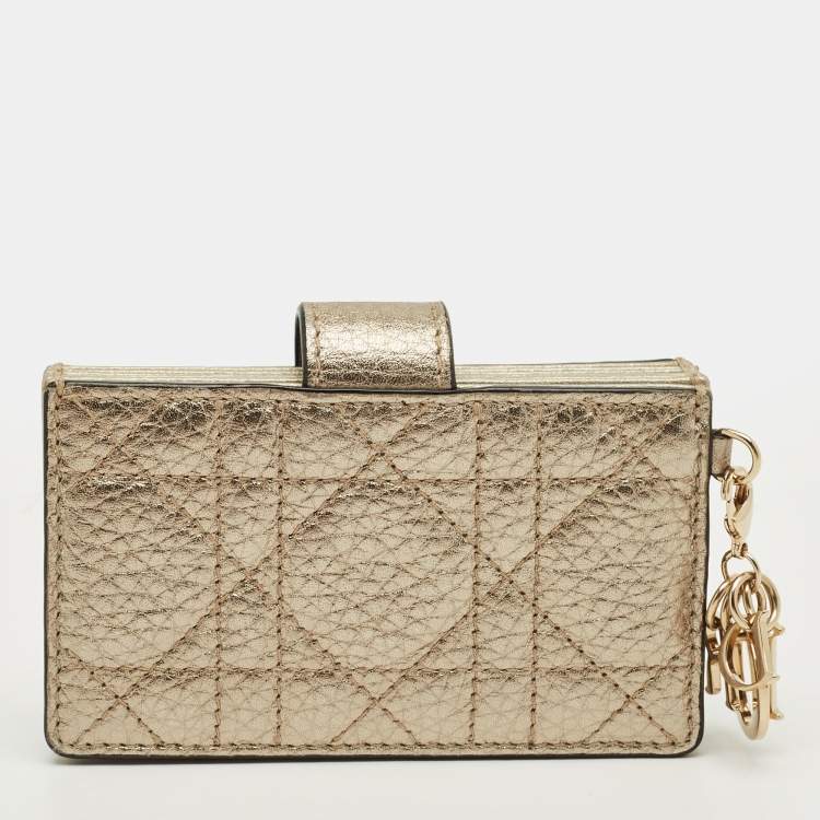 Pre Owned Dior Gold Cannage Leather Lady Dior 5 Gusset Card Case