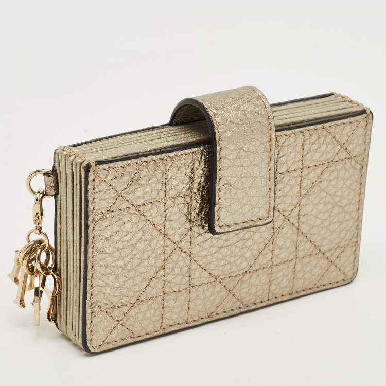 Pre Owned Dior Gold Cannage Leather Lady Dior 5 Gusset Card Case