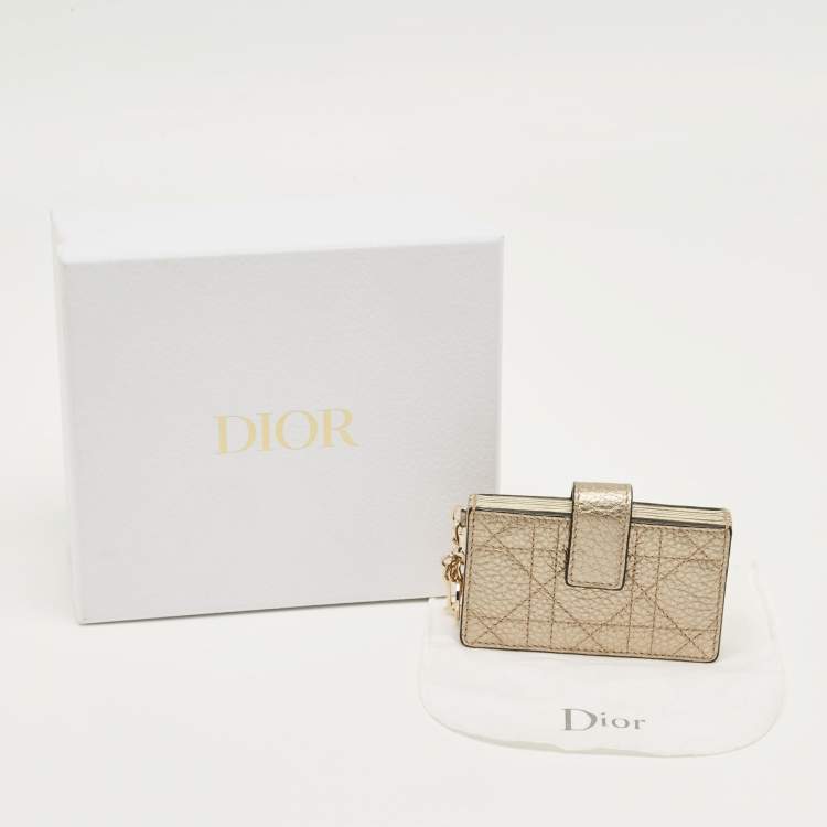 Pre Owned Dior Gold Cannage Leather Lady Dior 5 Gusset Card Case