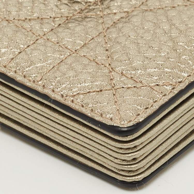 Pre Owned Dior Gold Cannage Leather Lady Dior 5 Gusset Card Case