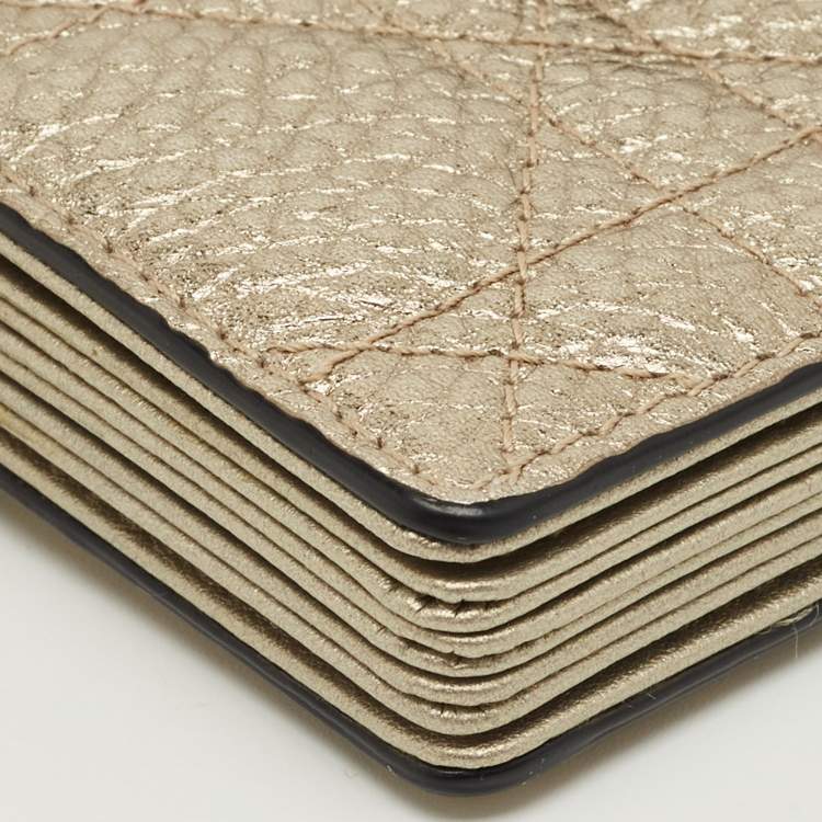 Pre Owned Dior Gold Cannage Leather Lady Dior 5 Gusset Card Case