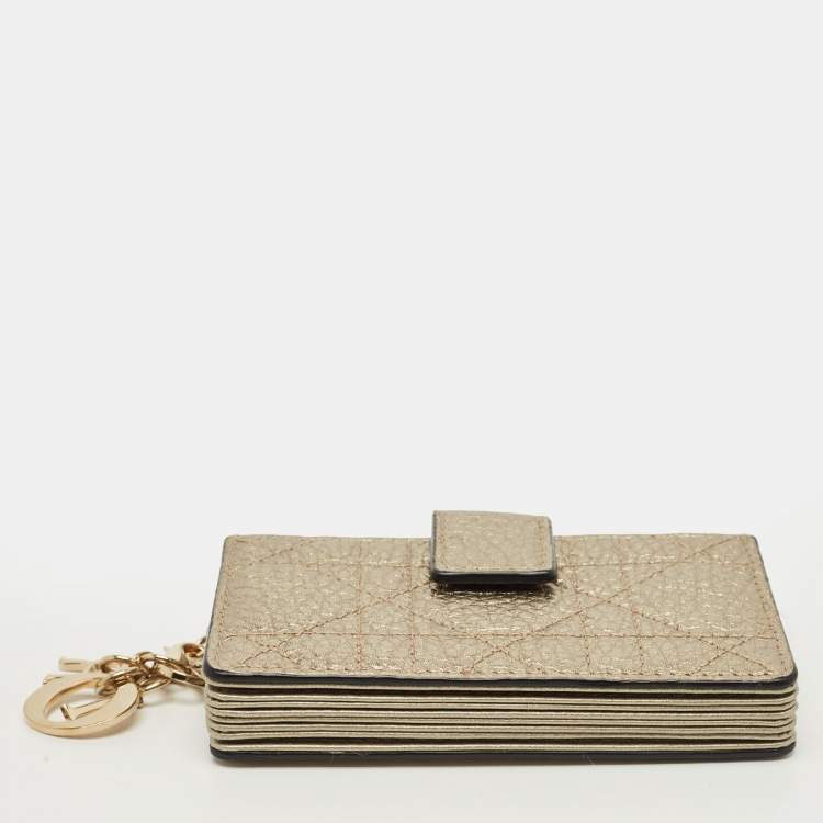 Pre Owned Dior Gold Cannage Leather Lady Dior 5 Gusset Card Case
