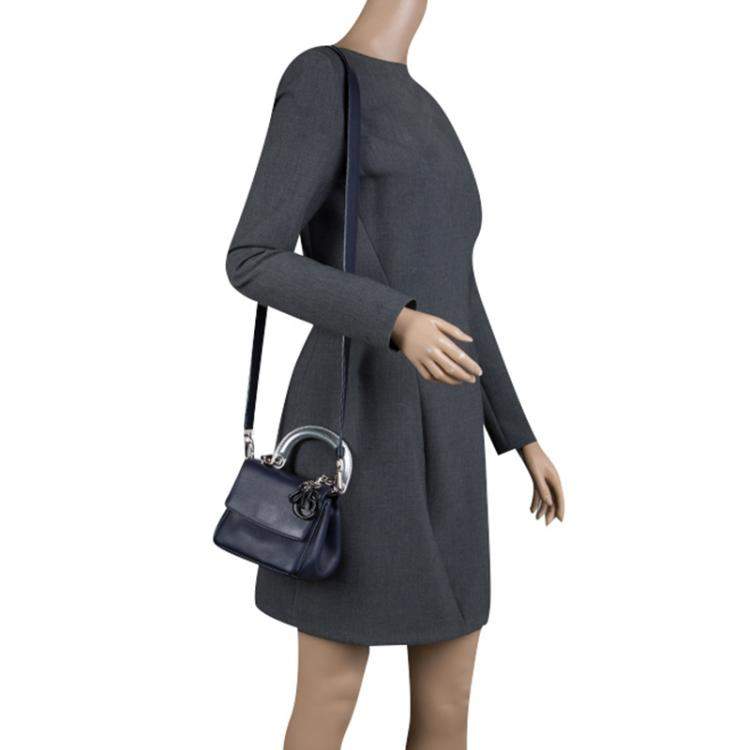 Pre Owned Dior Dark Blue Leather Micro Be Dior Flap Bag