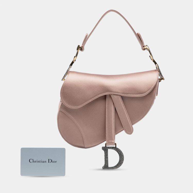Pre Owned Dior Pink Mini Satin Crystal Embellished Saddle Bag
