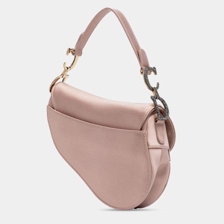 Pre Owned Dior Pink Mini Satin Crystal Embellished Saddle Bag
