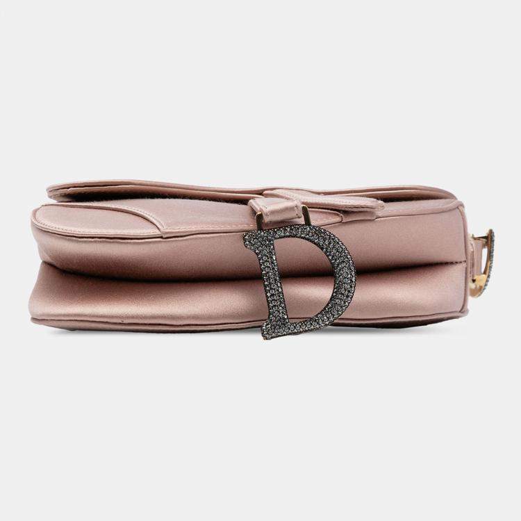 Pre Owned Dior Pink Mini Satin Crystal Embellished Saddle Bag