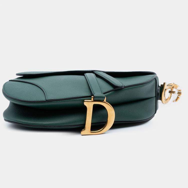 Pre Owned Dior Green Mini Grained Calfskin Saddle Bag