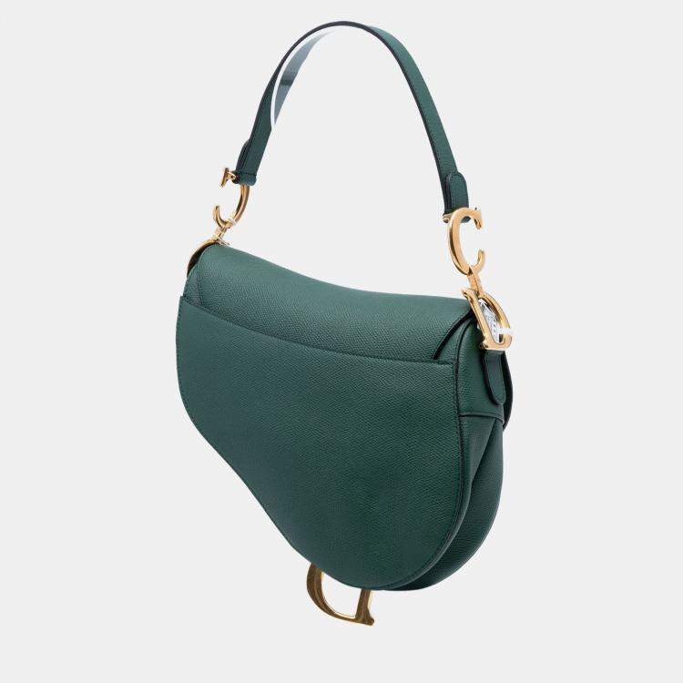 Pre Owned Dior Green Mini Grained Calfskin Saddle Bag