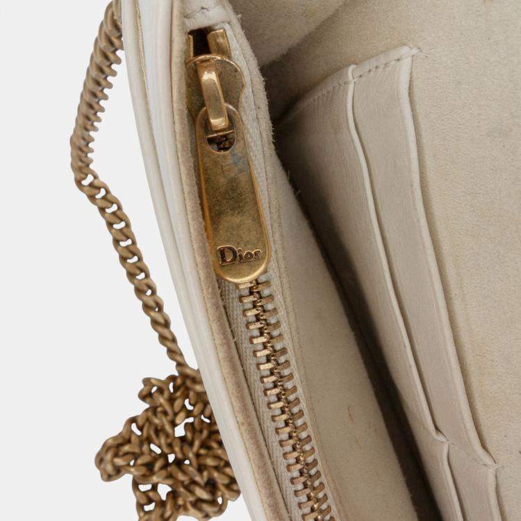 Pre Owned Dior White Studded Lambskin Diorama Wallet on Chain