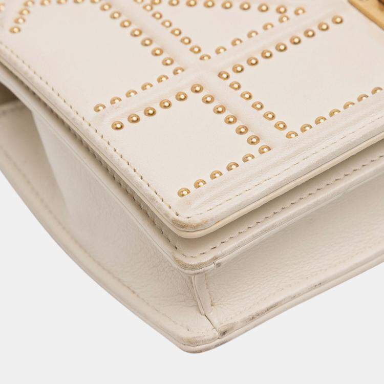Pre Owned Dior White Studded Lambskin Diorama Wallet on Chain
