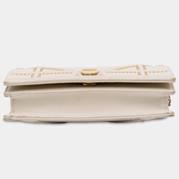 Pre Owned Dior White Studded Lambskin Diorama Wallet on Chain