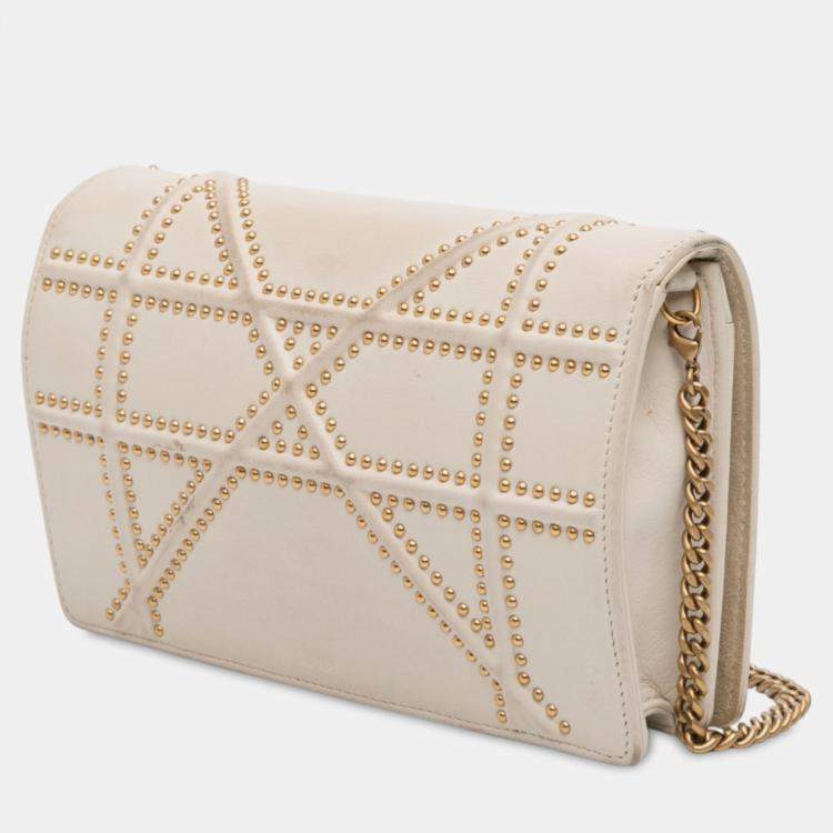 Pre Owned Dior White Studded Lambskin Diorama Wallet on Chain
