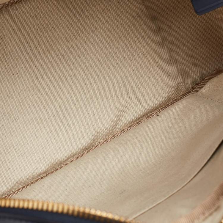 Pre Owned Dior Navy Blue/White Leather Medium Star Vibe Zip Bowling Bag