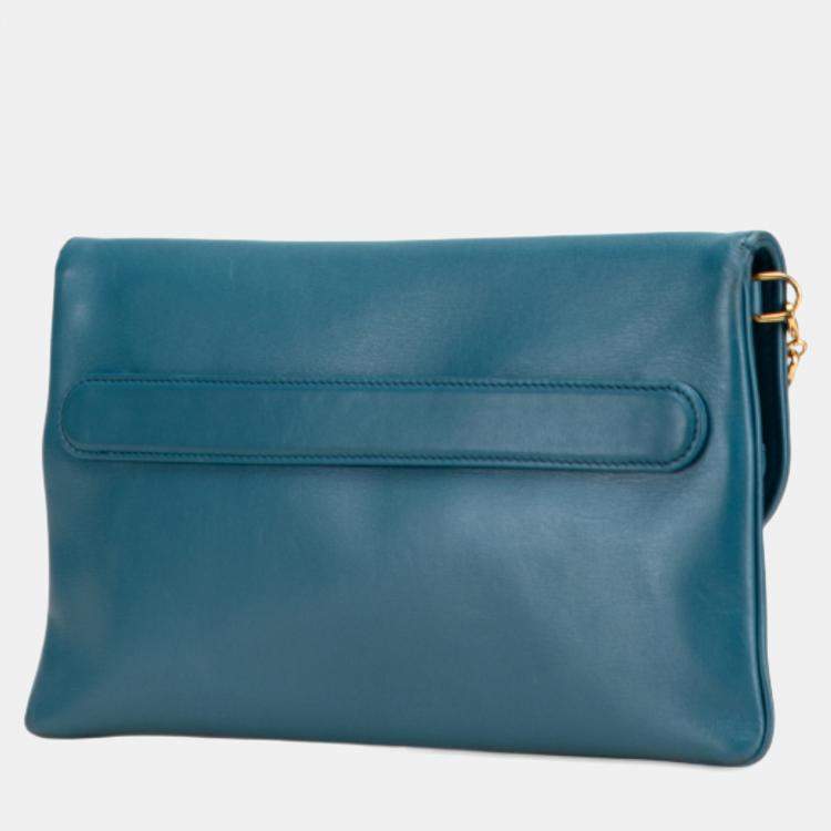 Pre Owned Dior Blue Medium Calfskin DiorDouble Chain Bag