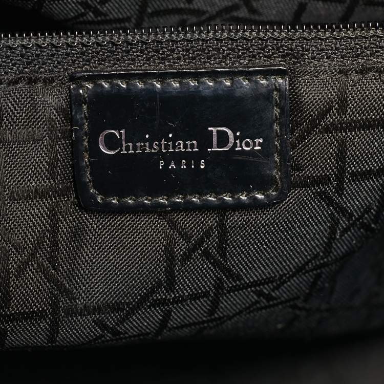 Pre Owned Dior Black Houndstooth Canvas and Leather Large Lady Dior Tote