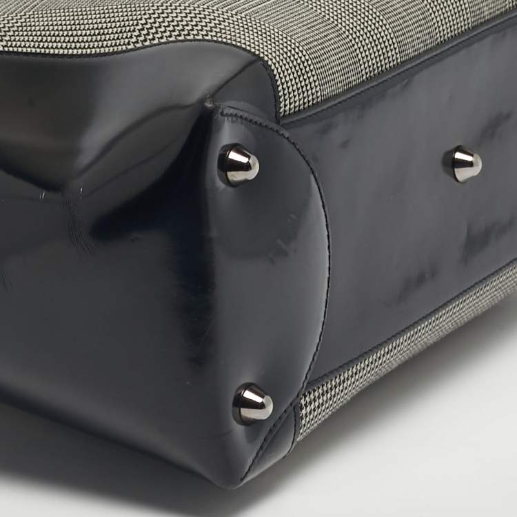 Pre Owned Dior Black Houndstooth Canvas and Leather Large Lady Dior Tote