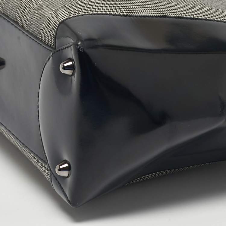 Pre Owned Dior Black Houndstooth Canvas and Leather Large Lady Dior Tote