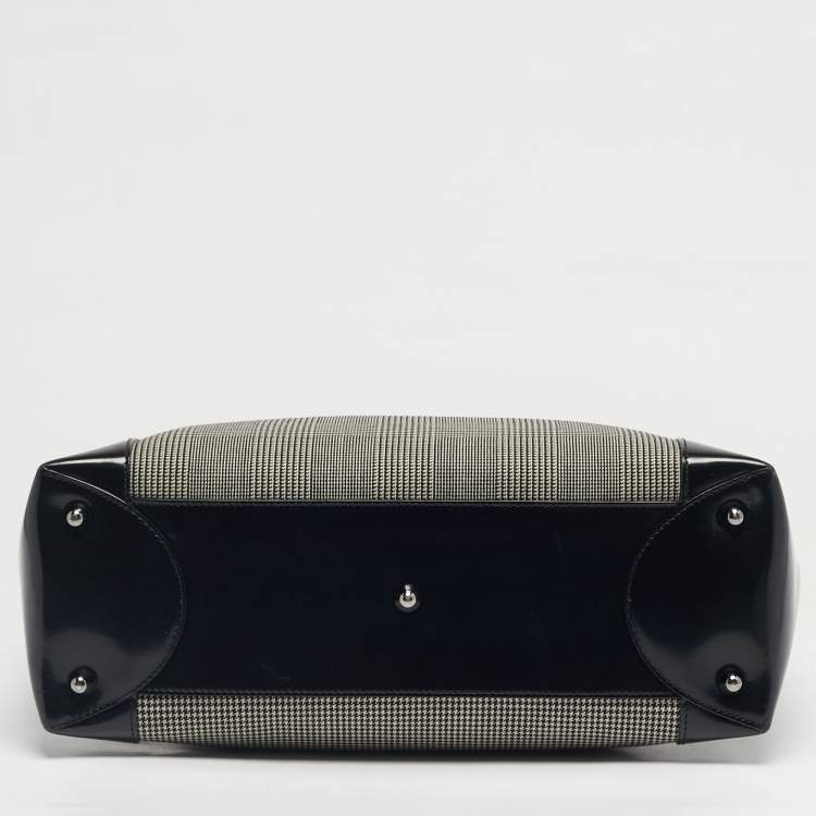 Pre Owned Dior Black Houndstooth Canvas and Leather Large Lady Dior Tote