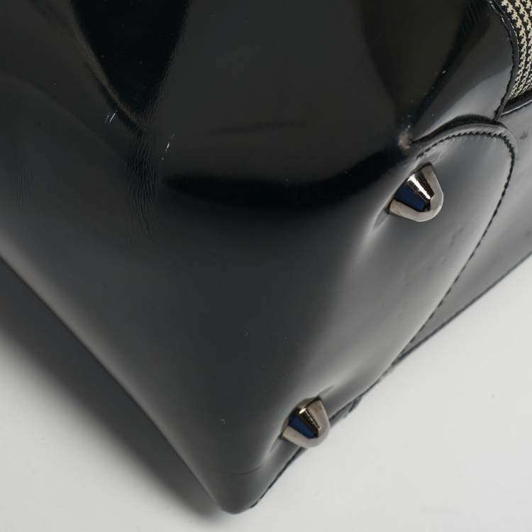 Pre Owned Dior Black Houndstooth Canvas and Leather Large Lady Dior Tote